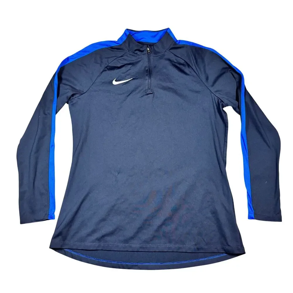 Nike Women's‎ Academy Dri-FIT Soccer Drill Quarter Zip Navy & Blue Shirt - Large